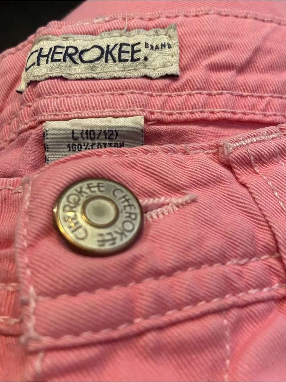 Cherokee Pink Cropped Jeans with Rolled Cuffs Girl Size L (10-12)
